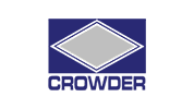 Logo for Crowder featuring a white-outlined grey diamond shape above the text “CROWDER” in blue.