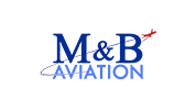 Logo for M&B Aviation featuring a stylized airplane flying over the text.
